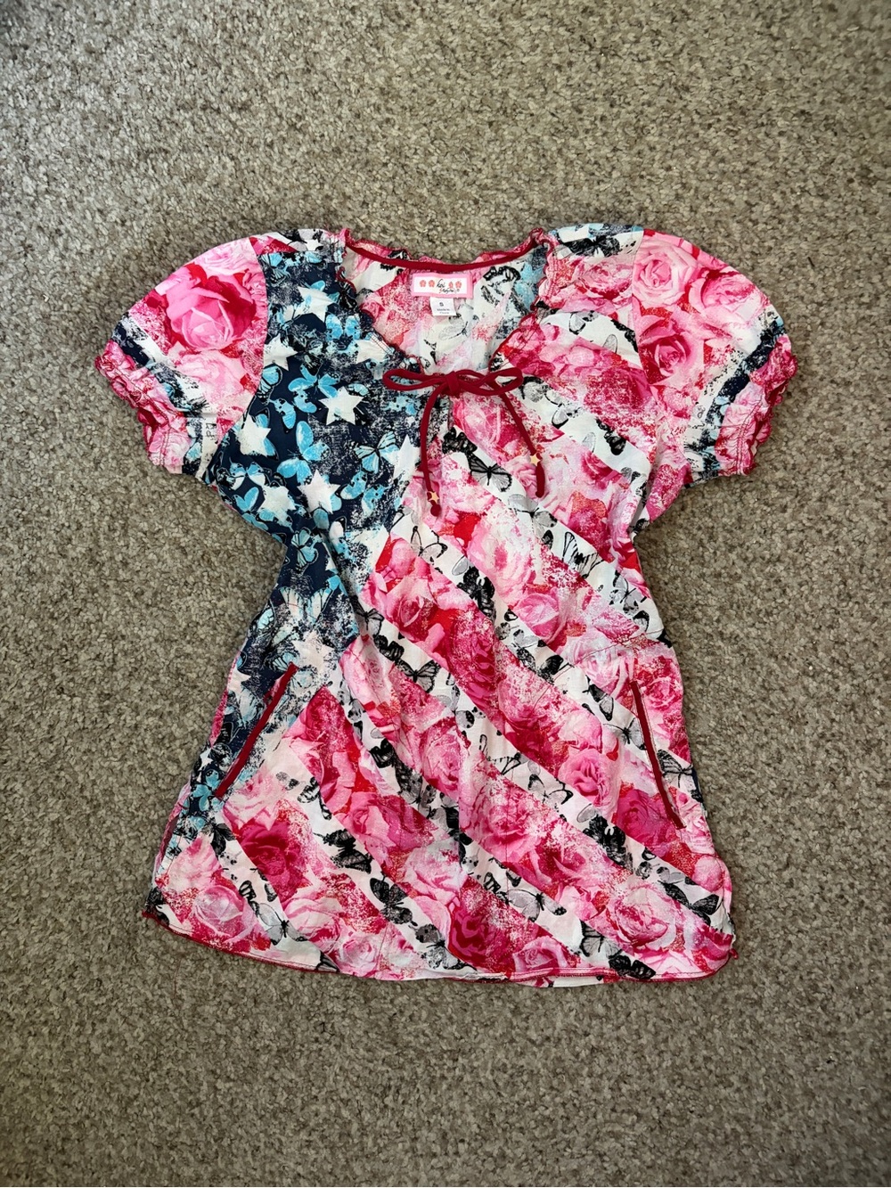 koi Pink and Blue Floral Star-Print Peasant Tunic